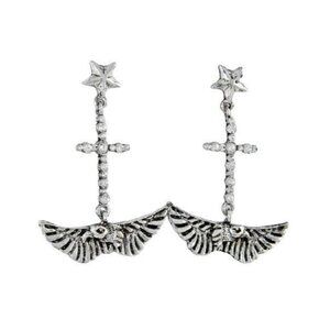 Silver Bling Eagle Biker Phoenix BOHO Rhinestone Cross Star Earrings NWT